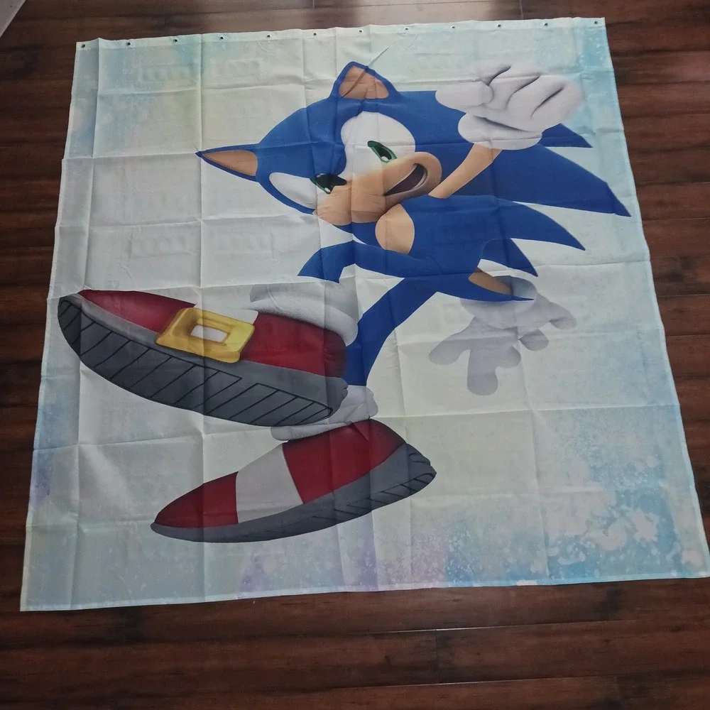 Sonic the Hedgehog Bathroom Set Shower Curtain Rugs Toilet Cover 16pc Blue